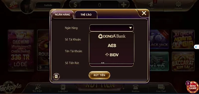Sunwin 34 Bạn có thể chọn rút tiền bằng ngân hàng hoặc thẻ cào