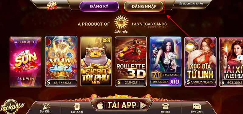 Sunwin 29 Chọn đăng nhập ở góc trên màn hình