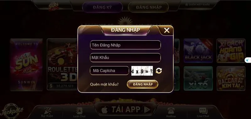 Sunwin 30 Nhập đầy đủ thông tin trong form đăng nhập