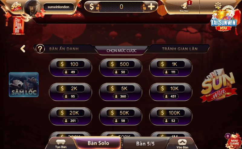 Sâm Lốc Sunwin - Game Bài Ăn Khách Với Tỷ Lệ Thưởng Cao 5 Người chơi lưu ý chọn bàn chơi phù hợp với kỹ năng của mình